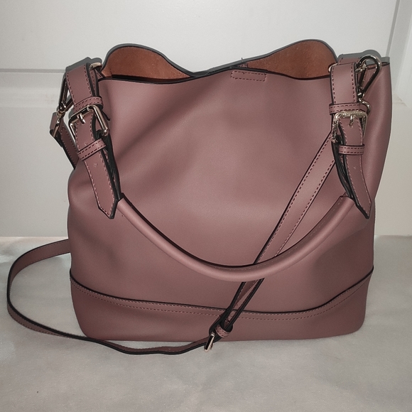 Gorgeous Genuine Mauve Leather Convertible Hobo Bag With Removable Insert - Picture 5 of 16